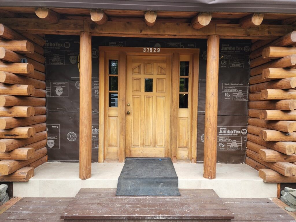 Stone Veneer on Log Cabin